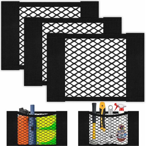 Filet Coffre Voiture 3 pièces 30 25 cm Filet de Rangement de Coffre Filet de Stockage Voiture Sac Élastique Magic Sticker Rangement (1/5)