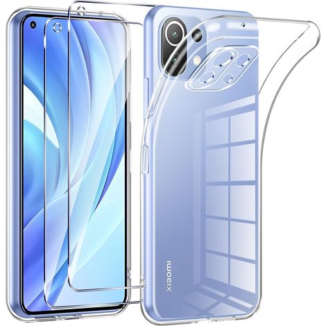 Coque pour Xiaomi Mi 11 Lite 4G/5G/5G NE avec 2 Pièces Protection Écran en Verre Trempé,Ultra Transparente Silicone en Gel TPU Souple pour Xiaomi 11 Lite Couqe,Antichoc Anti-Jaune Etui Bumper (1/5)