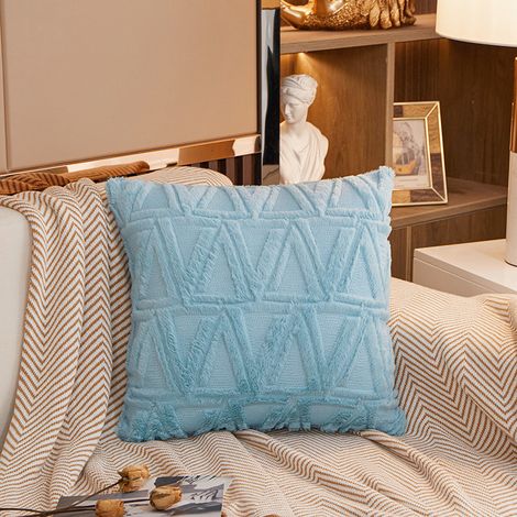 Doux moelleux Laine Courte Velours Décoratif Housses de Coussin Luxe Style pour canapé Chambre 45 x 45 cm 2 pcs 45 cm 45 x Tissu Bleu (1/5)