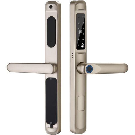 Serrure de Porte Intelligente électronique numérique étanche à Empreintes digitales, Code de Carte RFID, Serrure sans clé for Porte coulissante en Aluminium(Gold,3585-B) (1/5)