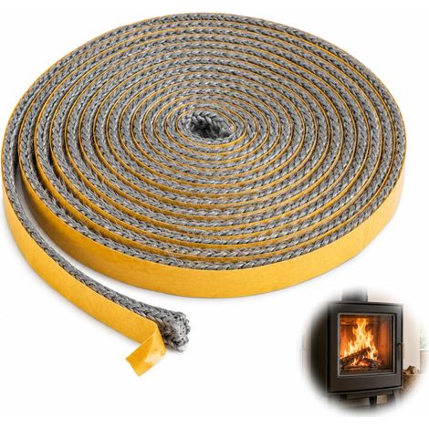 Wood Stove Seal - Braided Seal - Self-Adhesive - Heat Resistant Fiberglass up to 1.022 °F - 3 m for Door Insert Fireplace Oven Stove Heat Sealing (1/5)