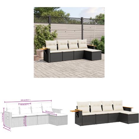 5-tlg. Garten-Sofagarnitur mit Kissen Schwarz Poly Rattan - Gartenmöbel - Sofa Set - Rattan Möbel - Outdoor Sofa - Lounge Set - Home & Living (1/3)