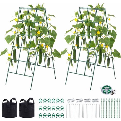 VEVOR Treillis a Concombres en Forme A Treillis de Jardin Metal Support Plante Grimpante Exterieur pour Plates-bandes Surelevees, Pois, Haricots, Courgettes, Tomates, Fleurs, avec 4 Grilles 117x46 cm (1/5)