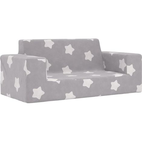 Sofá infantil de 2 plazas gris claro con estrellas felpa suave