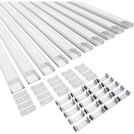 Profilé LED, Profilé LED en Aluminium 10 x 40CM avec Couvercle PC Laiteux, Embouts et Clip de Montage pour Bande LED (1/5)