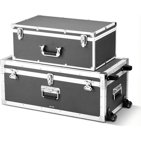 Lot de 2 Caisses de Transport, Coffre de Rangement à Roulettes avec 3 Poignées Métalliques, Valises pour Déménagement, Voyage, Stockage d'Outils, Cadre en Métal et Cadenas à Combinaison, Grises (1/5)