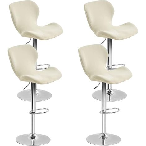 4 Housses de Tabouret de Bar en Velours Extensible avec Dossier pour Cuisine et Salon Beige (1/5)