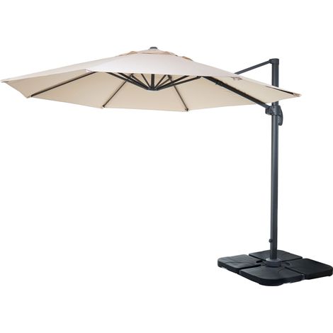 [NON UTILIZZATO] Ombrellone parasole decentrato HHG-535 rotondo 3 m avorio girevole con base