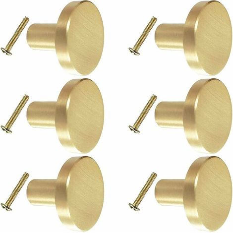 Lot de 6 poignées rondes en laiton massif de 25 mm pour meubles, placards, portes, tiroirs, commodes, poignées avec vis (1/5)
