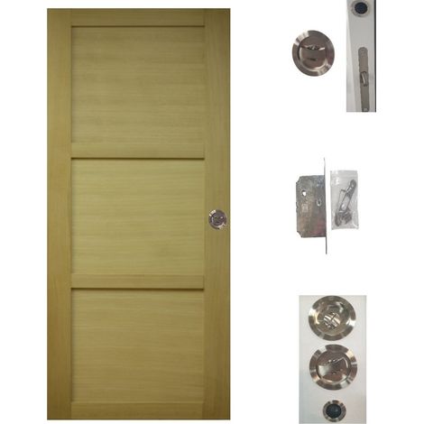 Porte Coulissante bois Ayous 3 Panneaux H204 x L83 + serrure a condamnation (1/4)