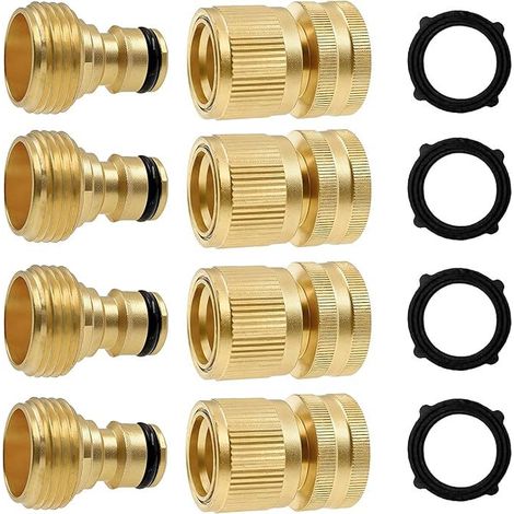 Conectores rápidos de latón macizo para manguera de jardín, rosca macho y hembra GHT de 3/4" para grifos de jardín, paquete de 4 (1/5)