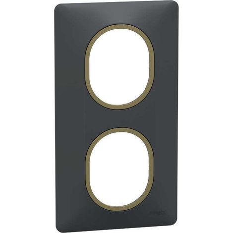 Plaque de finition 2 postes - Vertical - Ovalis - S340724E - Schneider - Anthracite bague laiton