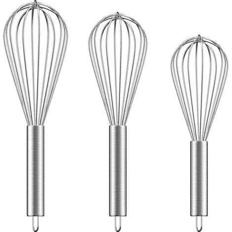 Stainless Steel Kitchen Whisk Professional Pastry Whisk Kitchen Utensil Balloon Whisk Manual Egg Beater for Mixing Whisk Beating Stirring, 3 pack 8'+10'+12'