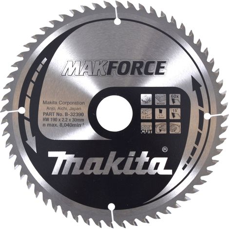 Makita – Lame de scie circulaire 190 mm – B32390 – 60 dents pour bois dur – Coupe nette et précise – Compatible scies portables