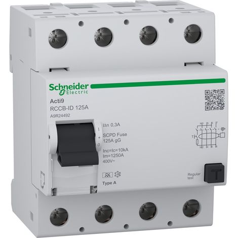 Interruptor ID 4P SCHNEIDER 125A 300mA de protección eléctrica.