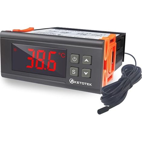 Contrôleur de Température, Thermostat Numérique avec Sonde 2 Relais, Regulateur 220V 16A Chauffage Refroidissement pour Terrarium, Serre, Brassage, Reptiles (1/5)