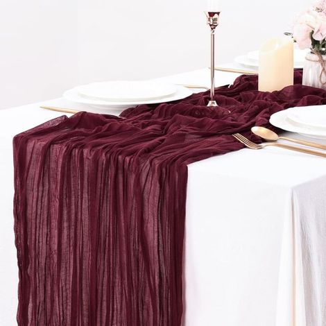 Chemin de table en gaze, 90 x 400 cm, style bohème, décoration de table rustique et transparente pour mariage, fête ou autre événement. (1/5)