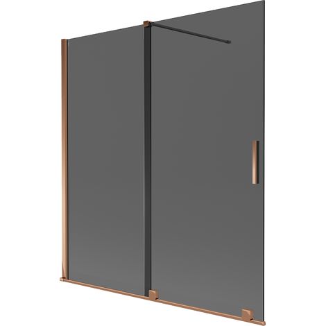 Mexen Velar paravento da vasca 2-ante scorrevole 150 x 150 cm, grafite, oro rosa - 896-150-000-41-60 (1/2)