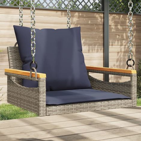 Teenpull – Hängesessel mit Kissen Grau 63x62x40 cm Poly Rattan (1/5)