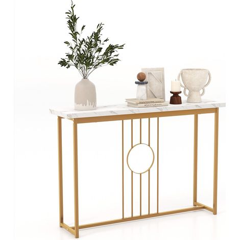 COSTWAY 120W x 29D x 81H Console Table, Modern Faux Marble Slim Entryway Table Sofa Side Table, Golden Metal Frame Long Narrow Couch Accent Table (1/5)