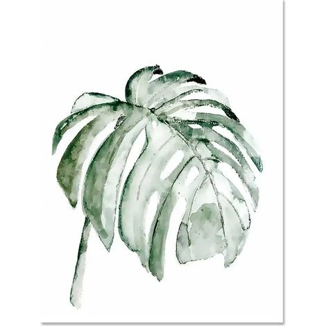 Tableau Toile Plante Tropicale Feuille De Palmier Monstera - 50 x 70 cm - Décoration Murale Verte Sans Cadre - 1 Pièce