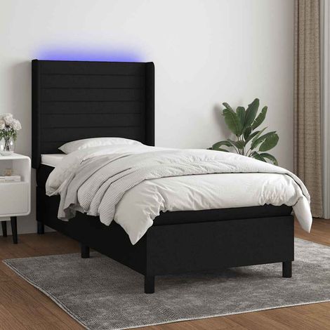 Cama box spring colchón y luces LED tela negro 90x200 cm (1/5)