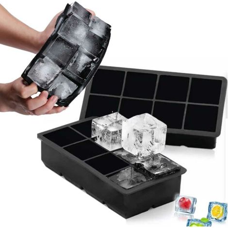 Lot de 2 bacs à glaçons en silicone - 8 grands glaçons, noirs - AquaForge (1/5)