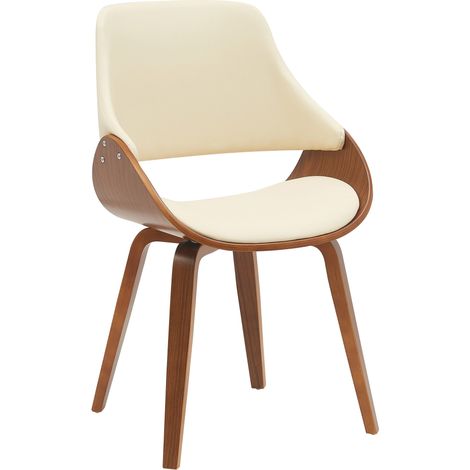 Chaise de salle à manger x1 design scandinave en bois courbé couleur noyer et PVC crème 100007352 (1/5)