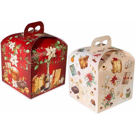 Scatole natalizie in carta colorata per panettone / pandoro con manico con stampa Natale vintage, set da 14 pezzi