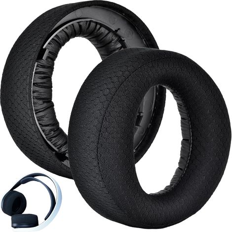 Coussinets Casque d'oreille de Remplacement pour PS5 Pulse 3D avec Tissu Respirant et Mousse de Haute Qualité, Isolation PhoniqueMesh Fabric Coussinet Casque, Noir (1/5)