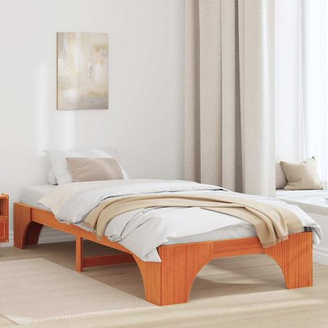 Cadre de lit 80 x 200 cm en pin massif brun cire avec lattes fixes, 16.4kg - PANGIVO (1/5)
