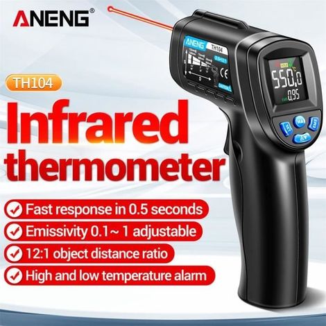 Infrarot-Thermometer – Küche – TH104 – Berührungslose Messung – Messbereich: -50 bis 550 °C – Hintergrundbeleuchtetes Display (1/4)