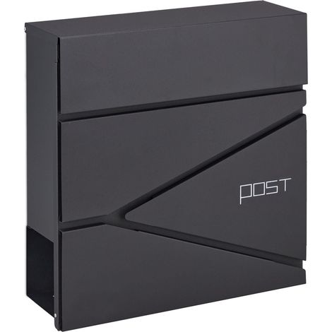 Boîte aux lettres moderne avec porte-journaux 37 x 37 x 11 cm grande capacité sécurité en acier noir (1/4)