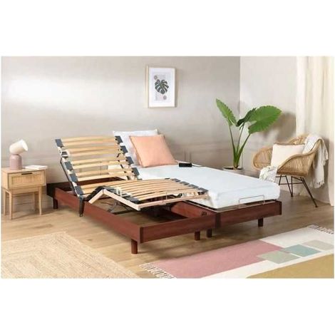 Ensemble relaxation TALCA matelas + sommiers électriques décor cerisier 2x70x190 - Mousse - 14 cm - Ferme (1/5)