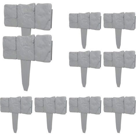 10 Pcs Fence Edging Grey Palisade Fence Stone Effect Lawn Edging for Garden Lawn