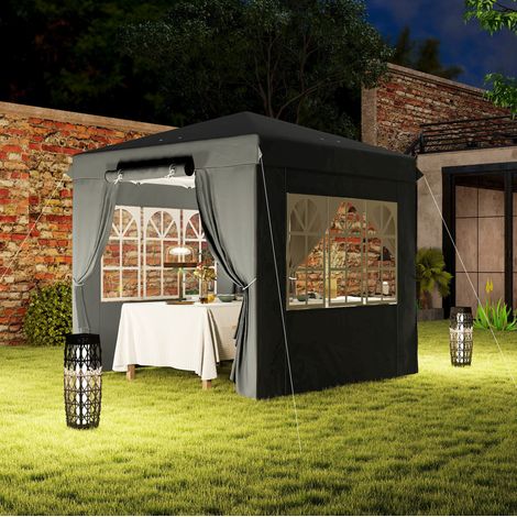 Pavillon pliant 250x250x268 cm gris foncé en polyester avec protection UV UPF50+, hauteur réglable et 4 côtés (1/5)