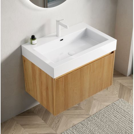 Mueble lavabo suspendido 70x46x50 cm en resina y contrachapado natural – MEUBLIV (1/5)