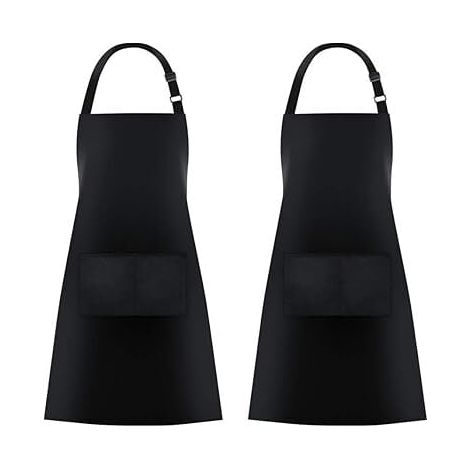 Juego de 2 delantales de cocina con 2 bolsillos para hombre y mujer. (1/4)