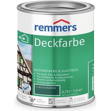 Remmers Deckfarbe flaschengrün, 0,75 Liter, Deckfarbe für innen und außen, Wetterschutzfarbe viele Untergründe, hochdeckend, wetterfest