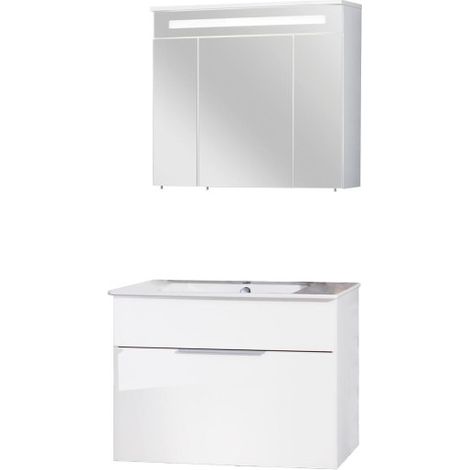 Fackelmann KARA Badmöbel Set 3-teilig, 80 cm, Weiß, Keramik, 1 Schublade-08043 (1/5)