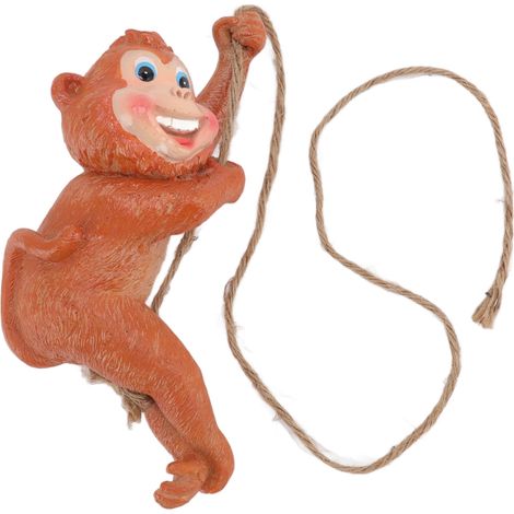 Statuette Singe Balançoire Résine Peinte Main Sculpture Animal Décor Jardin