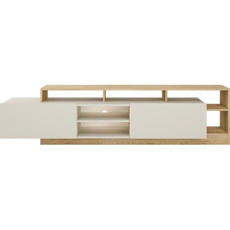 Meuble TV 2 portes et 6 niches avec LEDs - Beige et naturel clair - IDESIA (1/4)