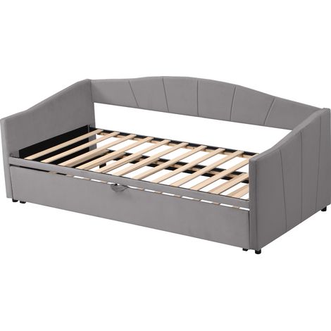 Sofá cama nido capitoné gris 90/180 x 200 cm con somier de lamas HOMVRA (1/5)
