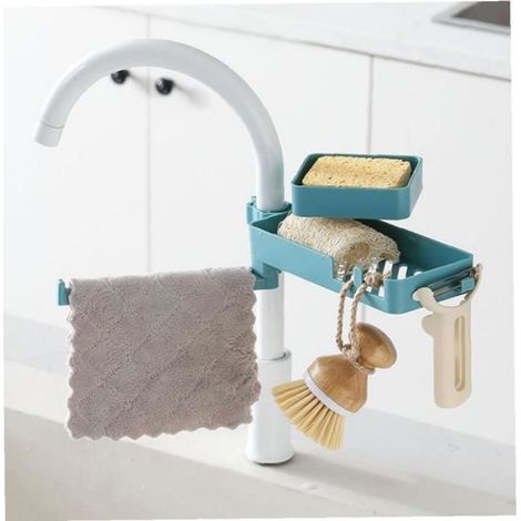 Porte-Evier - Support Pour Évier Cuisine - 3 Niveaux De Rangement - En ABS Bleu - 19 x 10 x 8,5 cm - 1 Pièce (1/3)