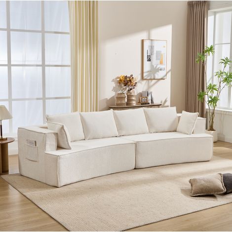 Divano modulare curvo in velluto a coste bianco OKWISH (1/5)