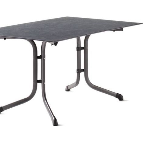 Table de camping pliante 140 x 90 cm – Plateau Polytec® anthracite – Structure en acier gris clair – Résistante aux intempéries – Sieger (1/4)