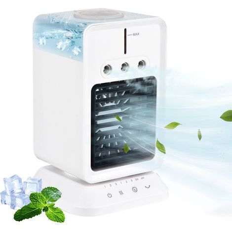 Ventilateur Bureau Portable – Mini Rafraîchisseur Air et Humidificateur – 3 Vitesses, Direction Vent Réglable, Minuterie – USB – Pour Maison, Chambre, Bureau, Camping, Plein Air (1/5)