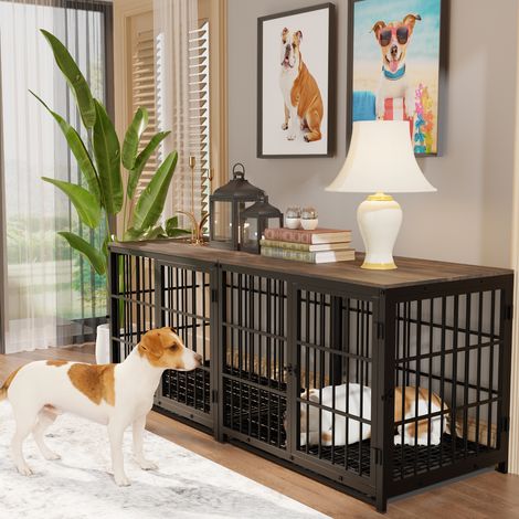 BingoPaw Heavy Duty Dog Kennel Wooden Dog Crate Puppy Cage End Table with Lockable Door, Black Medium 78.5 x 56.5 x 65cm