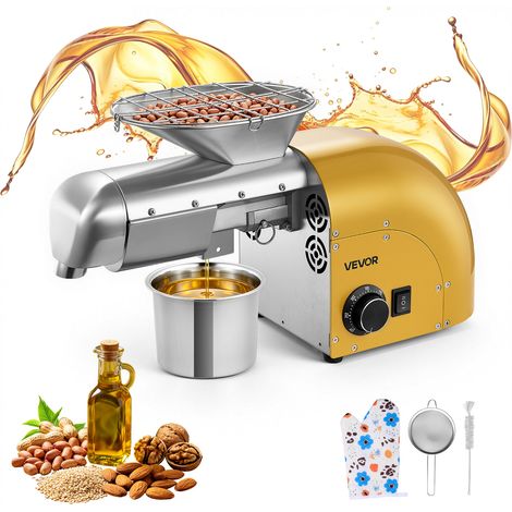 VEVOR Presse a Huile Electrique Capacite 5 kg/h Extracteur deHuile 1250 W, Pour Graines Oleagineuses Arachide Sesame Soja Amande Noix, Pression a Chaud et a Froid, 50-300 °C, Pressage Automatique (1/5)
