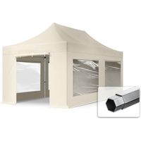 3x6m gazebo pieghevole PES 800 con laterali (finestre panoramiche), PROFESSIONAL 40mm alluminio, crema